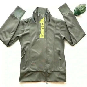 Bench Gray/Yellow Crop Neck Fleece Lined Thumb Hole Athletic Jacket Size M